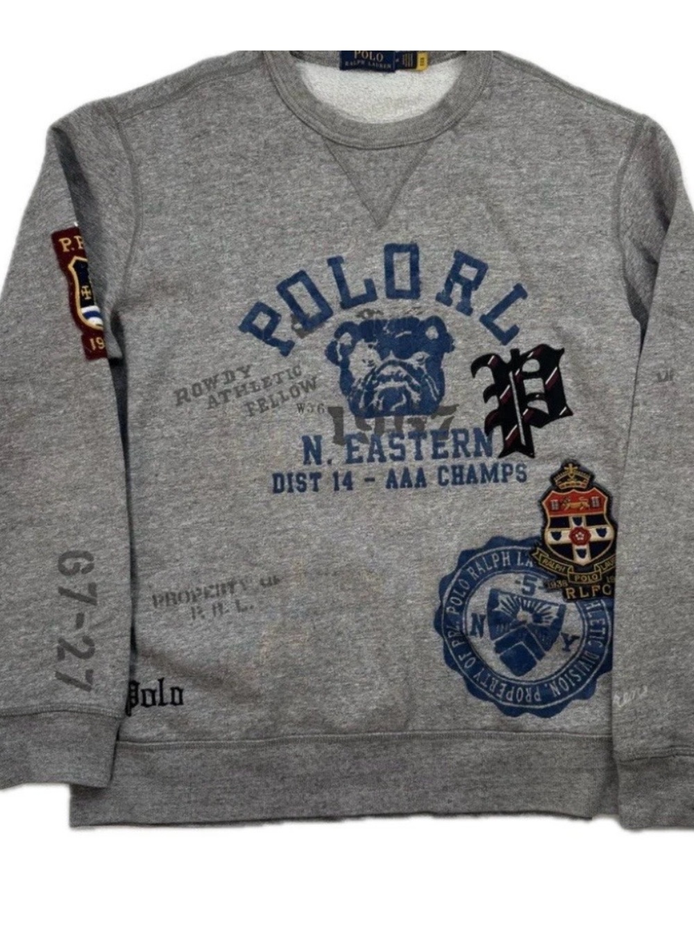 VERY RARE Polo by Ralph Lauren BULLDOG SWEATSHIRT WITH EMBROIDERY AND PATCHES